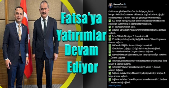 Fatsa OSB'ye 30 Milyon TL Destek