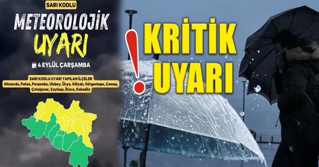 ORDU'YA SARI KOD UYARISI