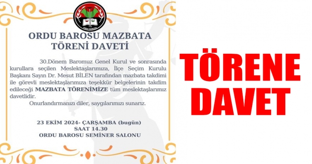 ORDU BAROSU'NDA MAZBATA TÖRENİ